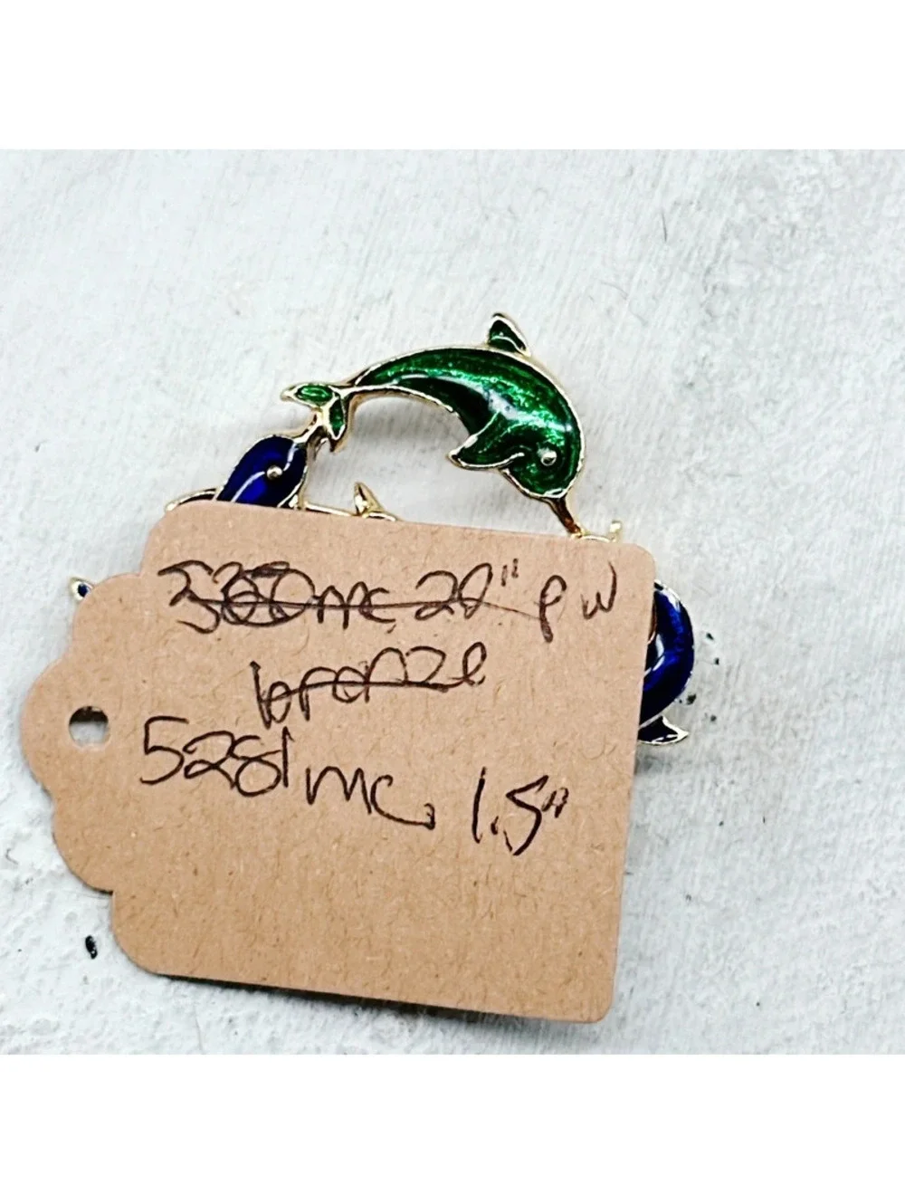 5281gc. Green Enamel Dolphin Brooch
